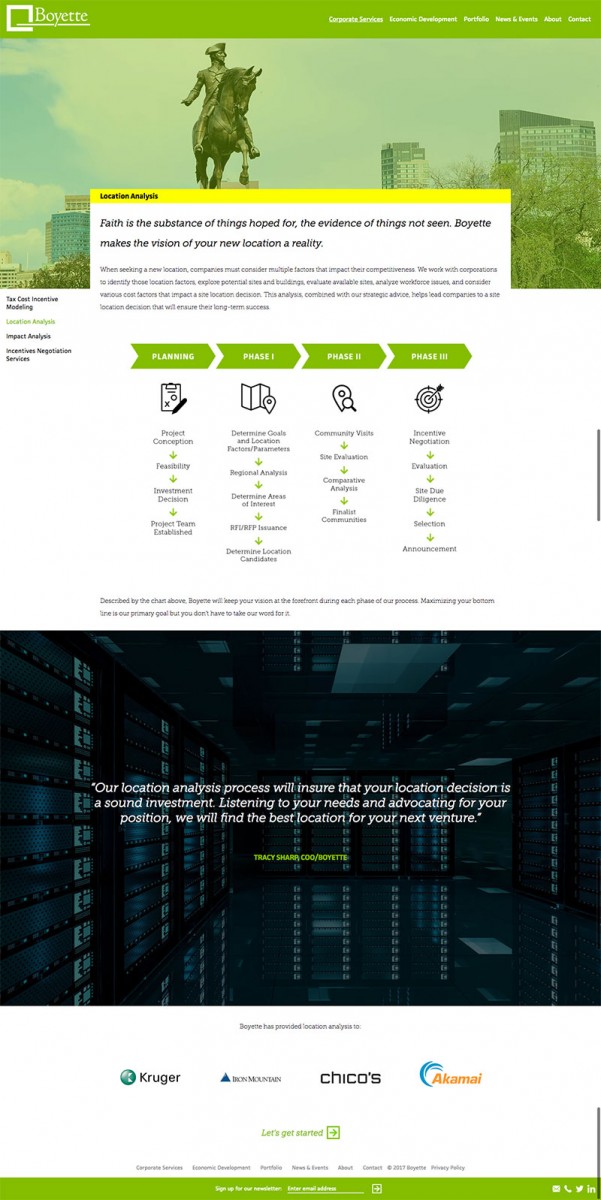 Location Analysis page of Boyette Strategic Advisors website